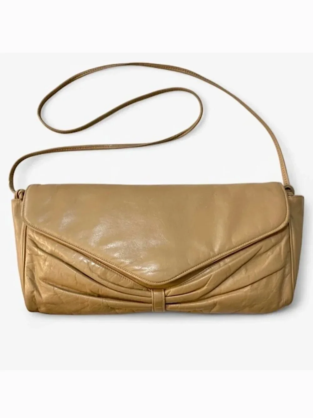 Vintage PIERRE CARDIN Leather Clutch Shoulder Bag Tan Parisian